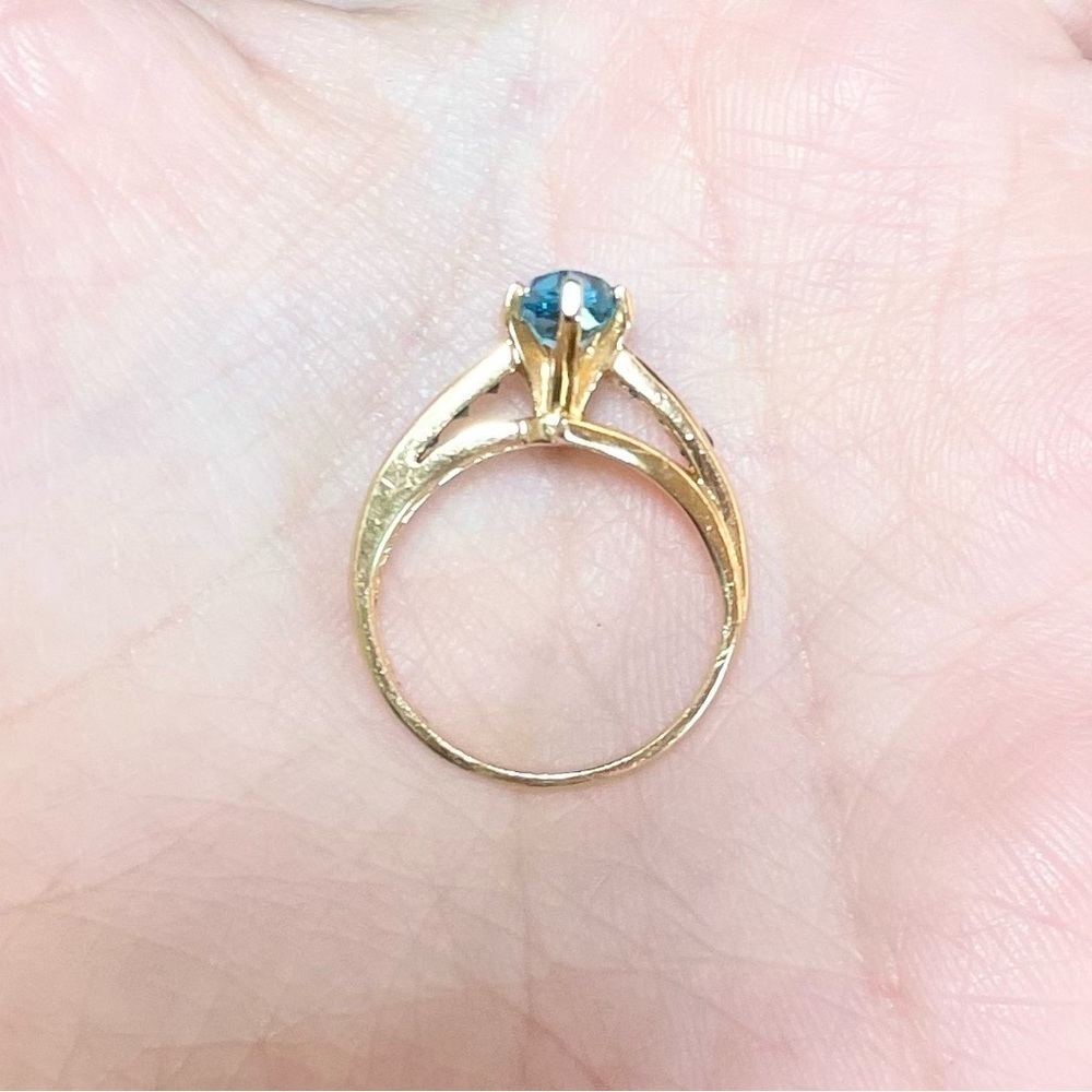 Vintage 1.35 swiss blue topaz marquis large baguette 14k solid yellow gold ring  - Picture 9 of 10